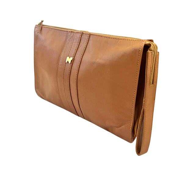 Nina Ricci Vintage Camel Tan Leather Wristlet Evening Bag - Picture 9 of 10